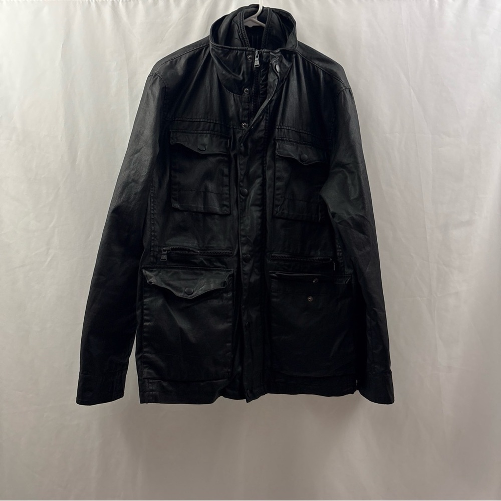 Express Jacket Mens Large Black Utility Pockets Full Zip Snap Front - Picture 13 of 13